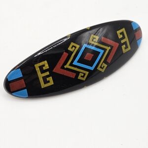 VINTAGE Southwestern Black Lucite Plastic Hair French Barrette Made in France